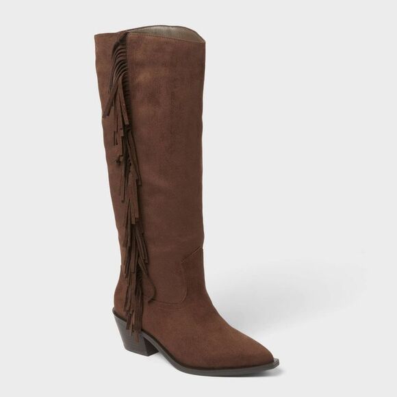 Universal Thread Shoes - Universal Thread - Women’s Patsy Tall Fringe Western Boots with Memor Brown